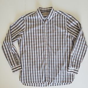 Burberry London England Pink and Gray Gingham Plaid Long Sleeve Button Up 2XL
